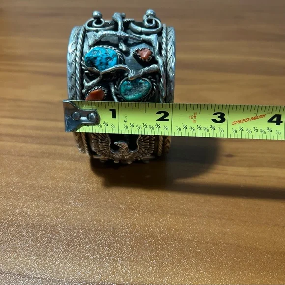 VTG Native American Navajo Ornate Sterling Silver Cuff Bracelet Signed 148.8g